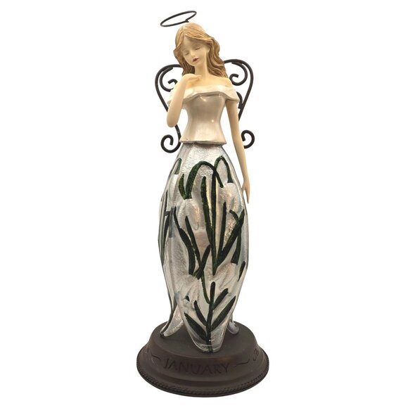 Hallmark January Birth Month Angel Figurine Flower Skirt 11 in. Tall - Picture 1 of 10